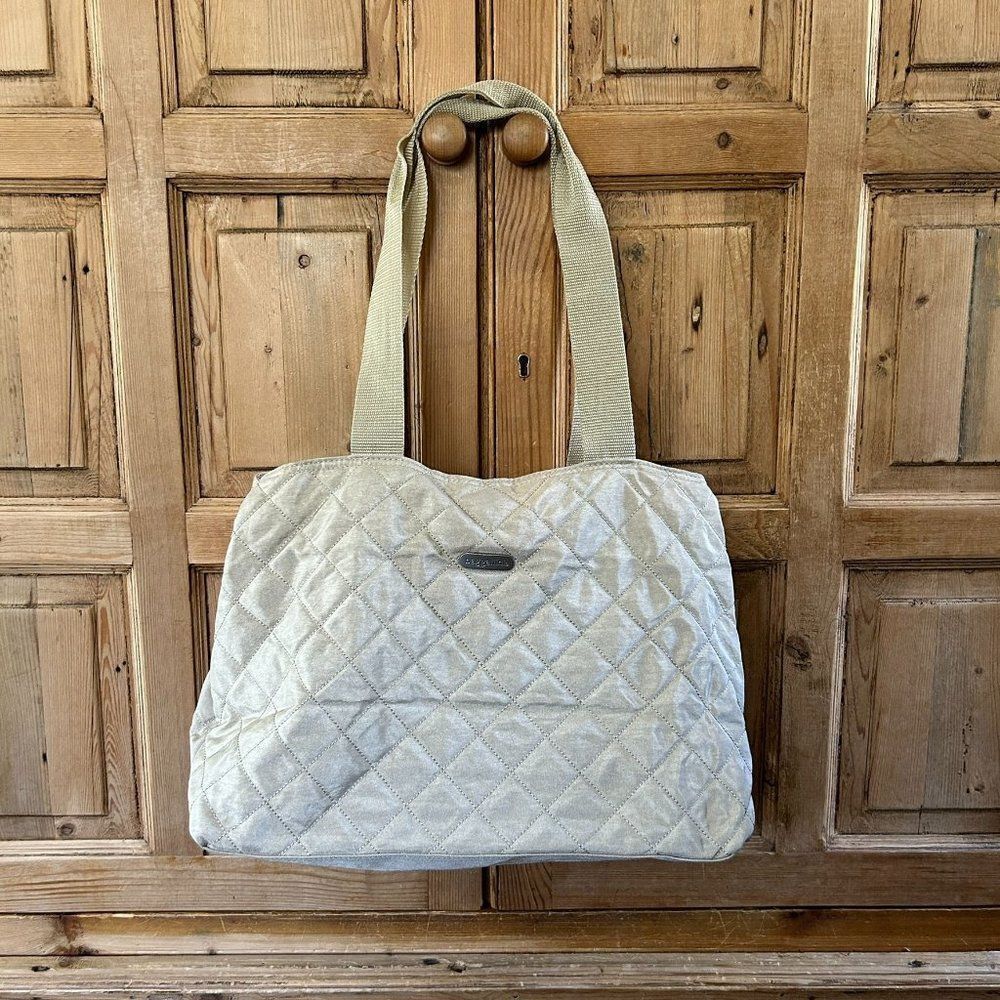 Baggallini‎ Tan Cream Nylon Quilted Bag Larger 3 Compartments Overnight Sand